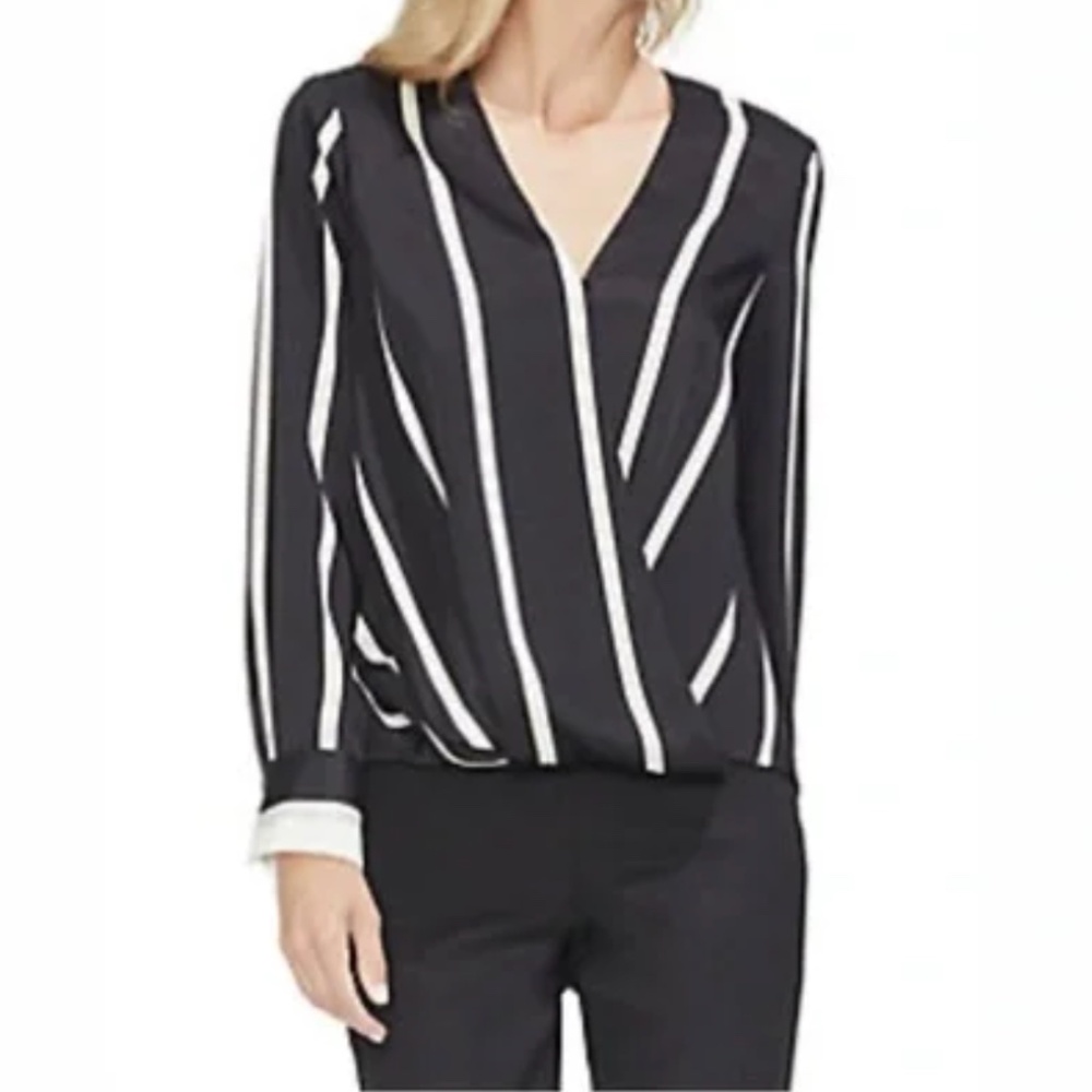 Vince Camuto Black White striped blouse SZ Medium